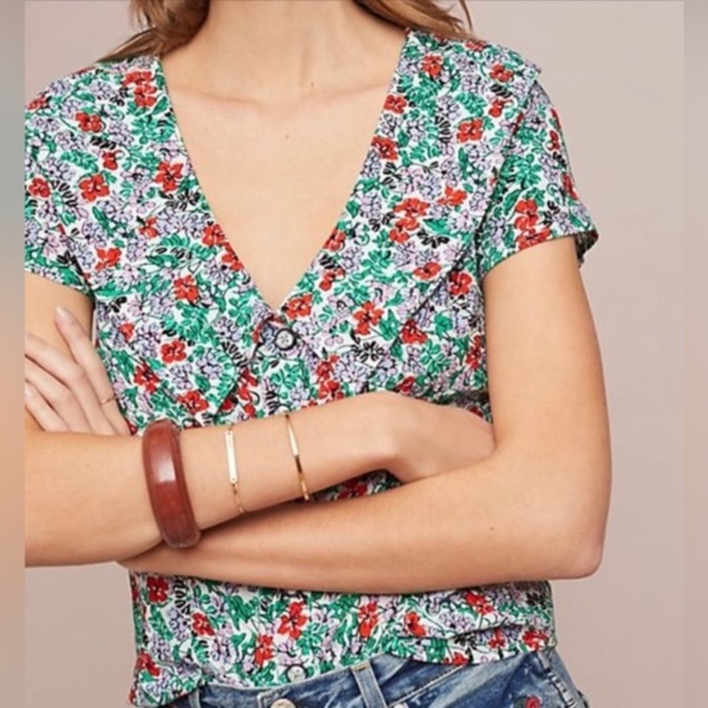NWOT *ANTHROPOLOGIE* Maeve *AUSTEN* Floral Collared Blouse … Size: 6